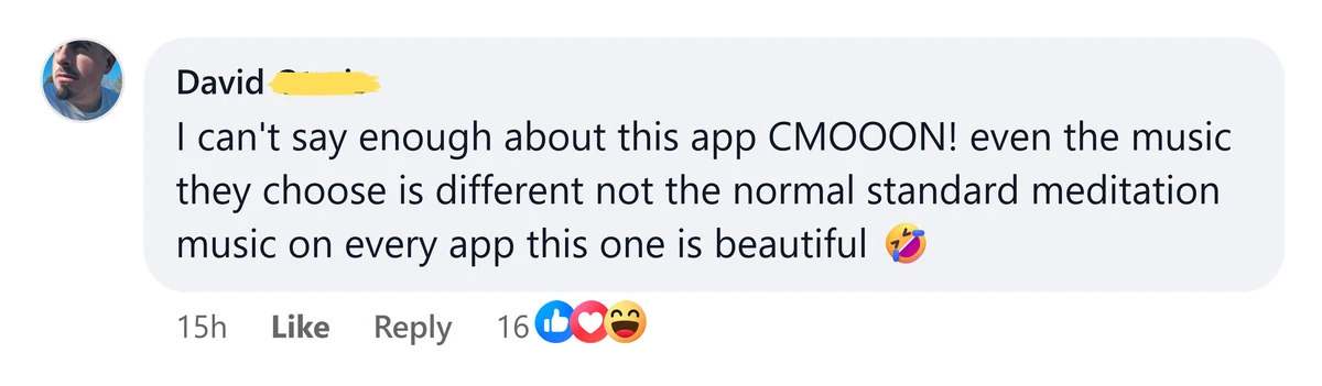 Screenshot of a message from David about the music step