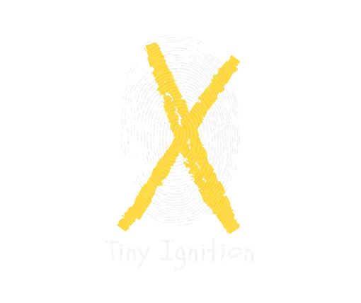 Tiny Ignition company mark: a fingerprint crossed by a hand-drawn yellow X