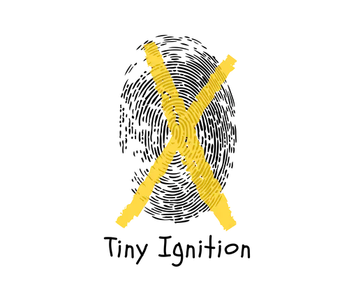 Tiny Ignition company mark: a fingerprint crossed by a hand-drawn yellow X