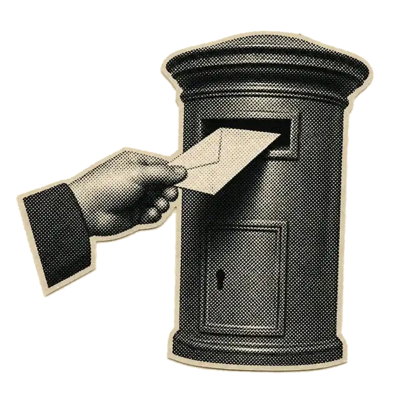 Cutout of a hand posting a single letter into a post box