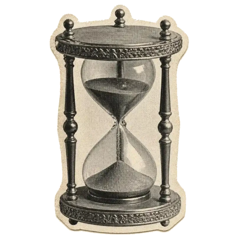 Cutout of an antique hourglass with sand falling